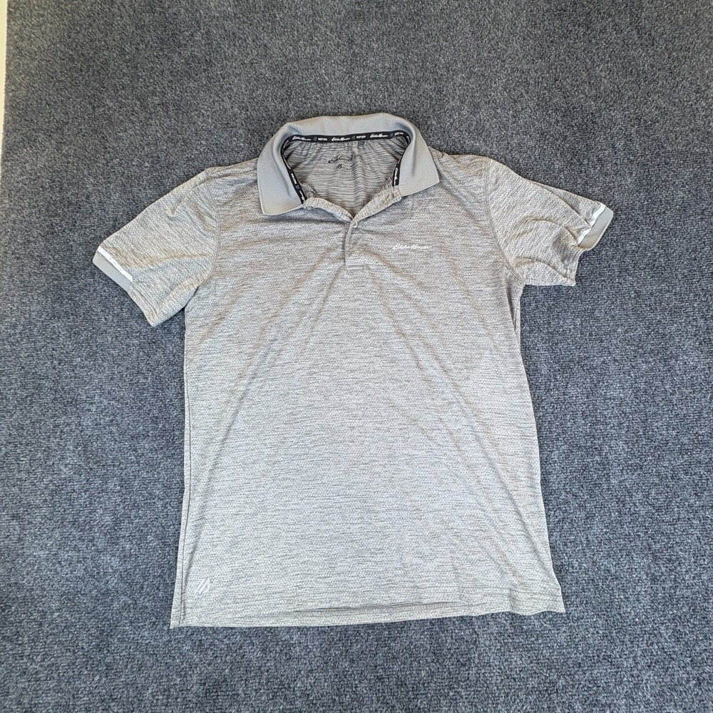 Eddie Bauer Motion FreeDry Polo Shirt Men M Gray Logo Space Dye Performance READ